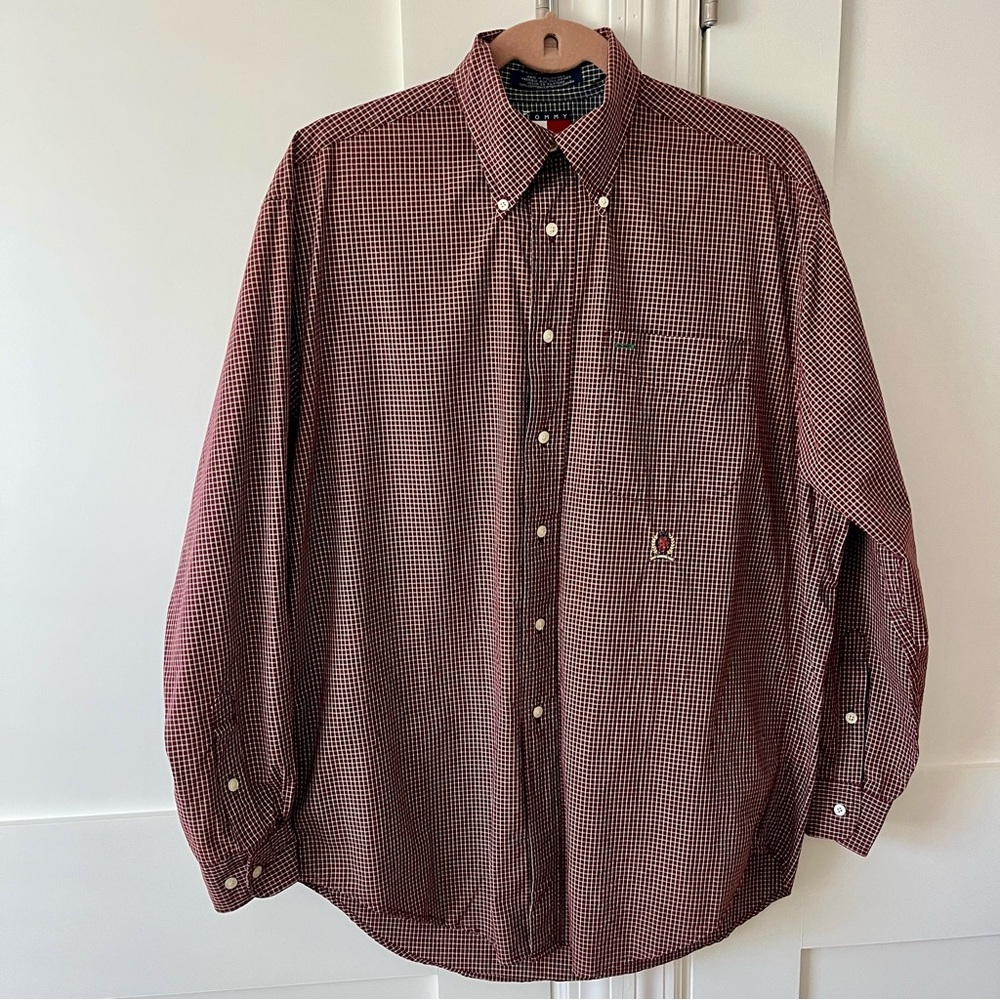 Tommy Hilfiger Vintage 90s Check Plaid Button-Down Shirt Burgundy Sz S